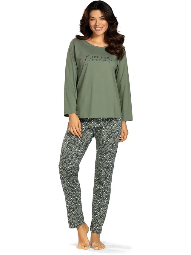 Comtessa Dames pyjama - Katoen - Groen - Panter