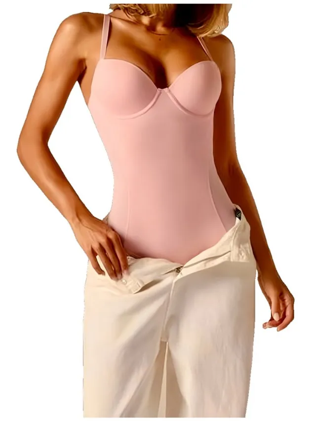 Currero Bodysuit Dames - Shapewear - Bodystocking - Corrigerende Body - Ingebouwde BH - Vormgevend & Afslankend Effect - Roze