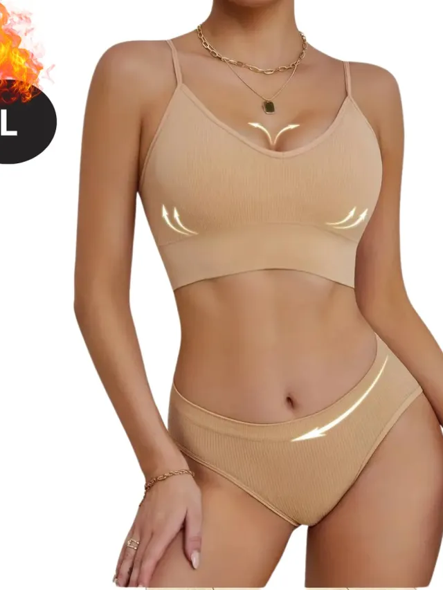 Bovista Lingerie Set Zonder Beugel - Zonder Bandjes - Push-up Bh's - Comfort Beha - Comfortabel - BH - Beige