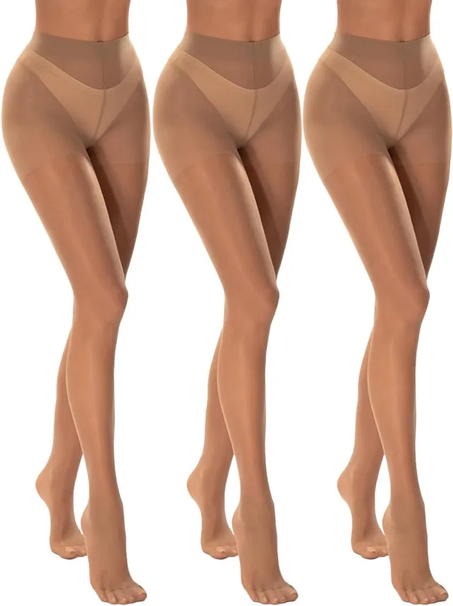 Vivisence Dames Panty 3-Pack 40 Denier Taillehoog, Versterkte Teen Daino