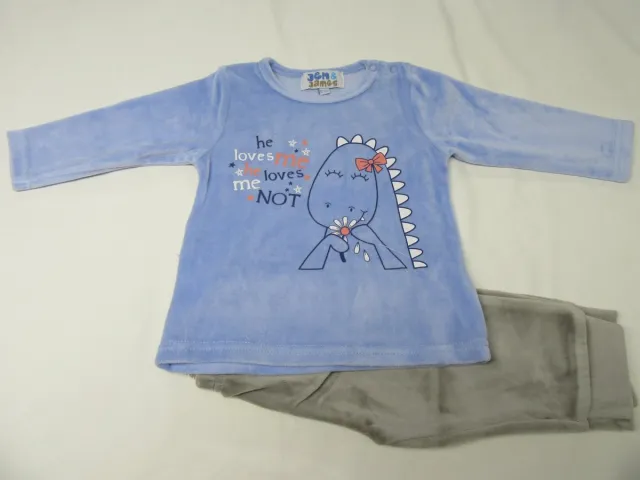 Wiplala Jen & James - Pyjama - Velour - Meisje - Dino - 4 jaar 104 blauw met grijst