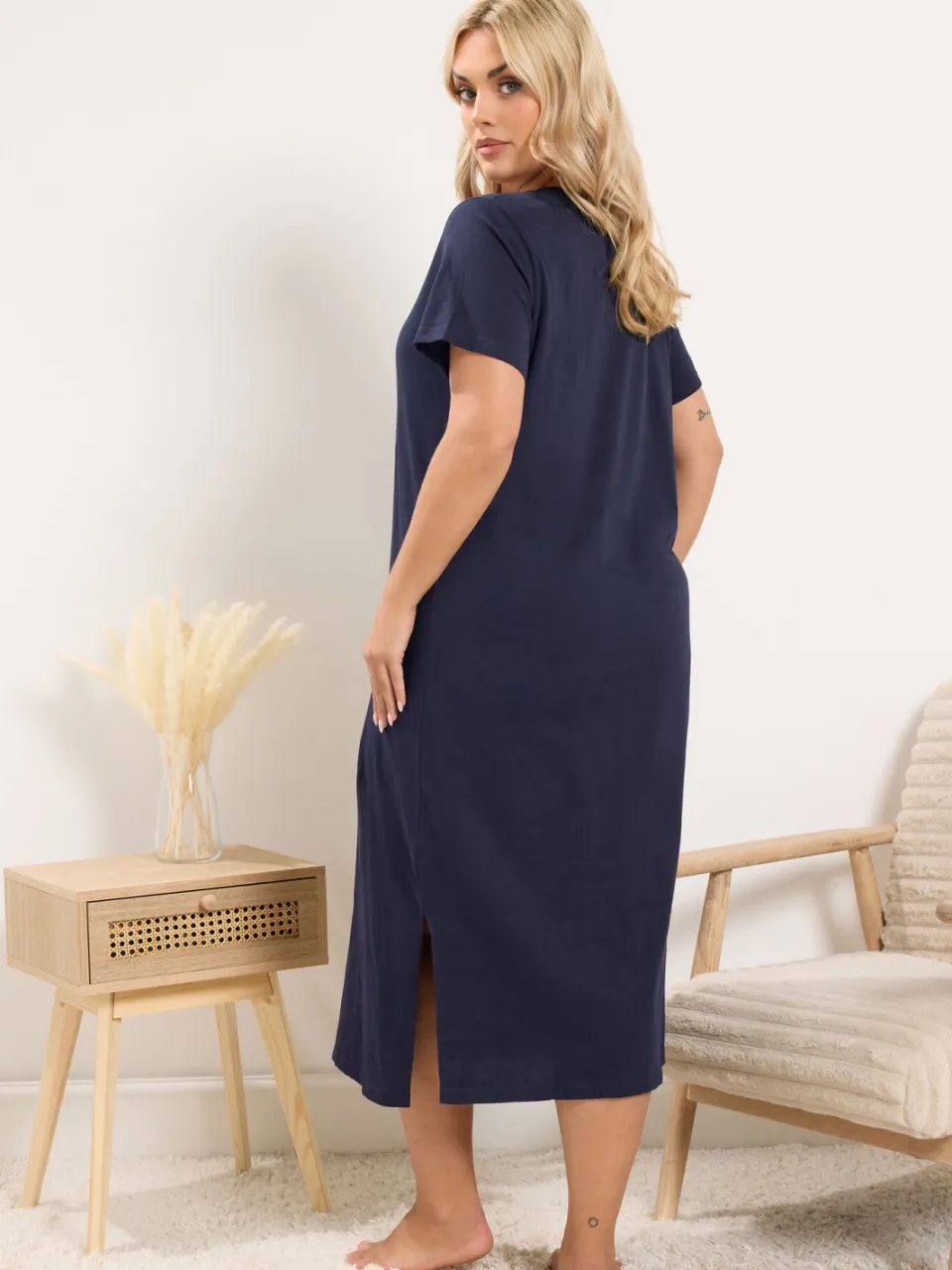 Yours Curve Midaxi Nachthemd Met Strik In Marineblauw-44, foto 3