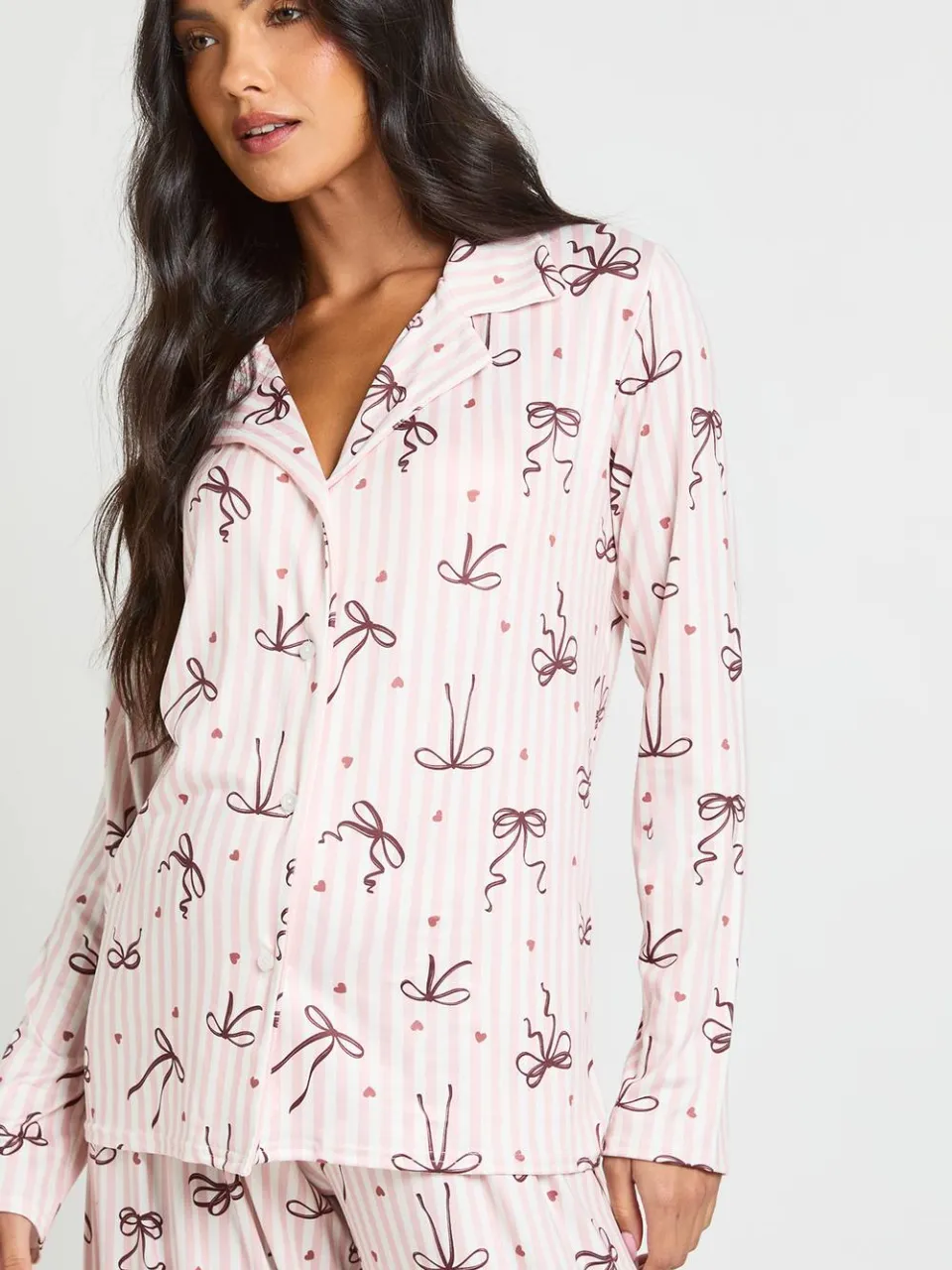 boohoo Dames Zwangerschaps Pyjama Set Met Strikprint En Lange Mouwen - Shirt & Broek baby roze, foto 4