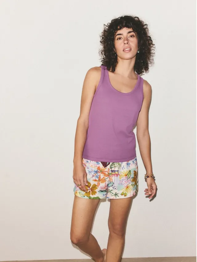 Next Dames - Korte geribbelde pyjama - Paars Purple