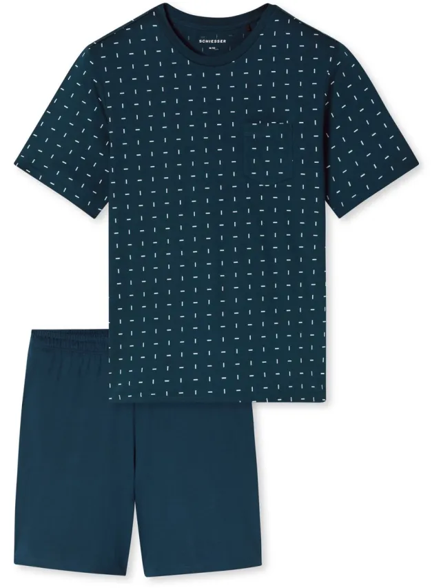 Schiesser Pyjama kort - Heren - Pyjamas petrol
