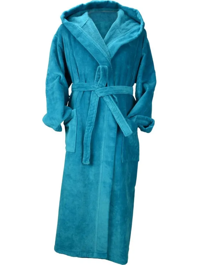 ARTG Robezz - DeLuxe - Velours Badjas met Capuchon - Turquoise - Deep Blue Petrol Blue