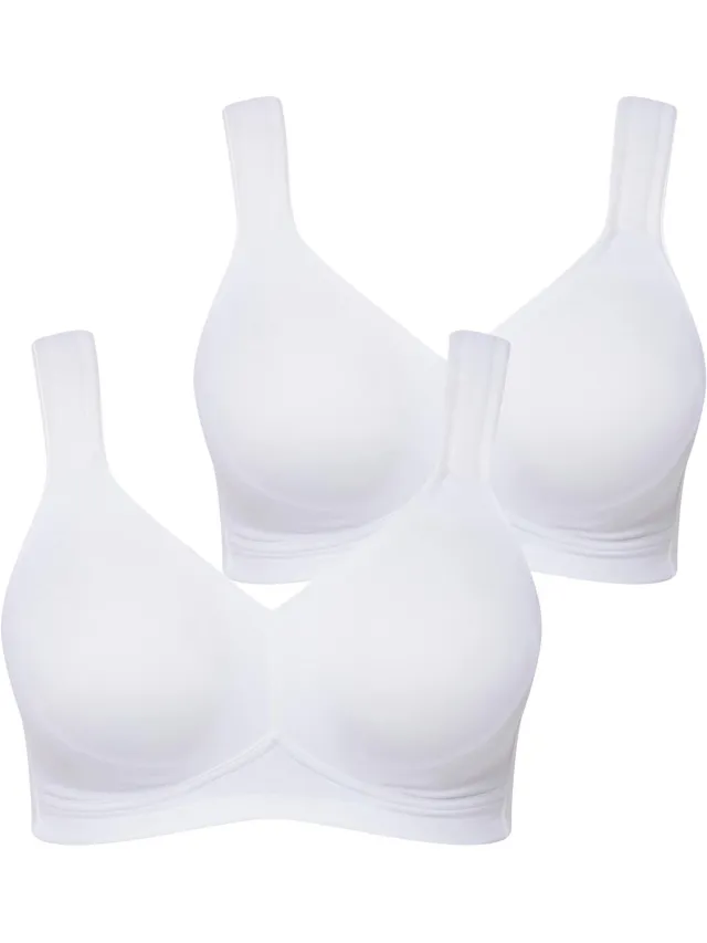 Ulla Popken Dames - Microvezel-beha set van 2 zonder beugel voorgevormde cups - Sneeuwwit