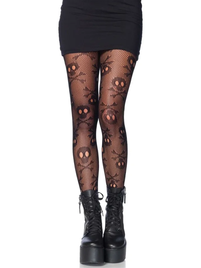 Leg Avenue Pirate skull net pantyhose ["Zwart"]