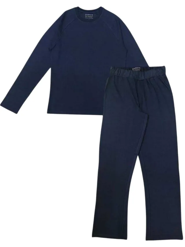 Howick Lange pyjamaset voor heren met effen print, ronde hals en lange mouwen (Marine) Marineblauw