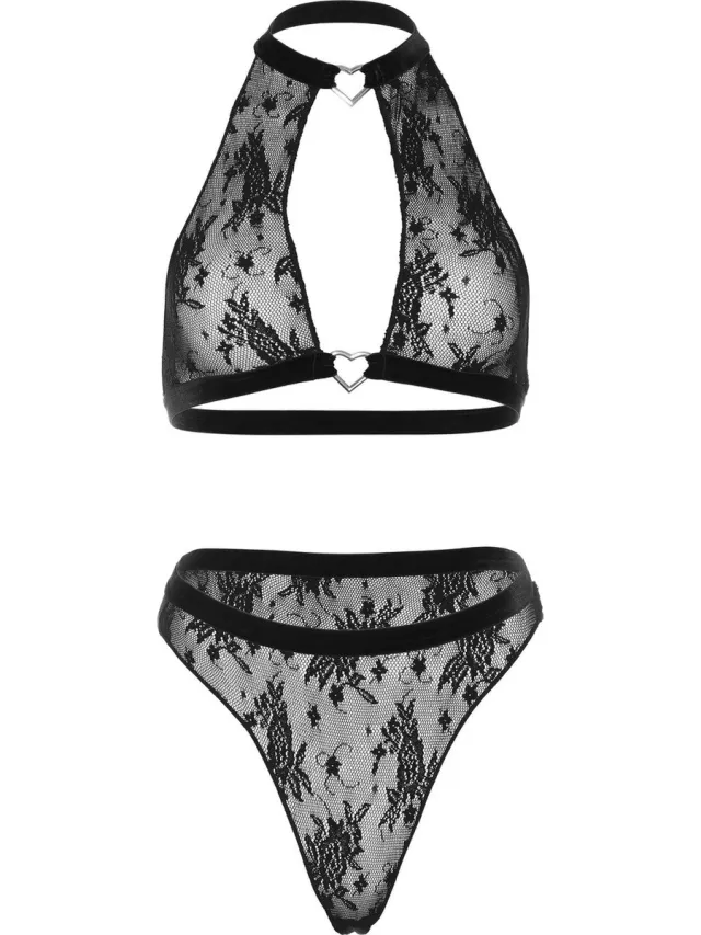 Leg Avenue Halter top & thong panty ["Zwart"]