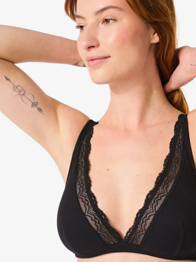 HEMA Bralette met kant zonder beugel zwart (zwart)