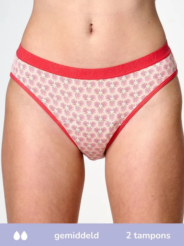 moodies period undies Moodies menstruatie ondergoed tiener - Bamboe Bikini onderbroekje - gemiddeld kruisje - maat M (176-188) - print roze