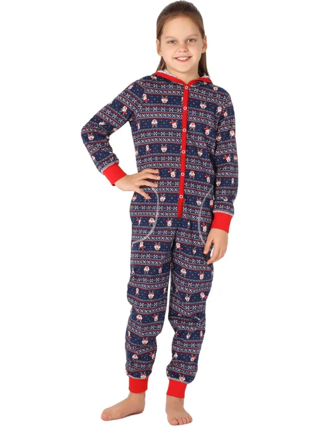 Merry Style Kinder Pyjama - ronde hals - lange mouwen - lange broek met zakken - Katoen - MS-MS10-223-PJ - Marineblau Rentiere - 122-128