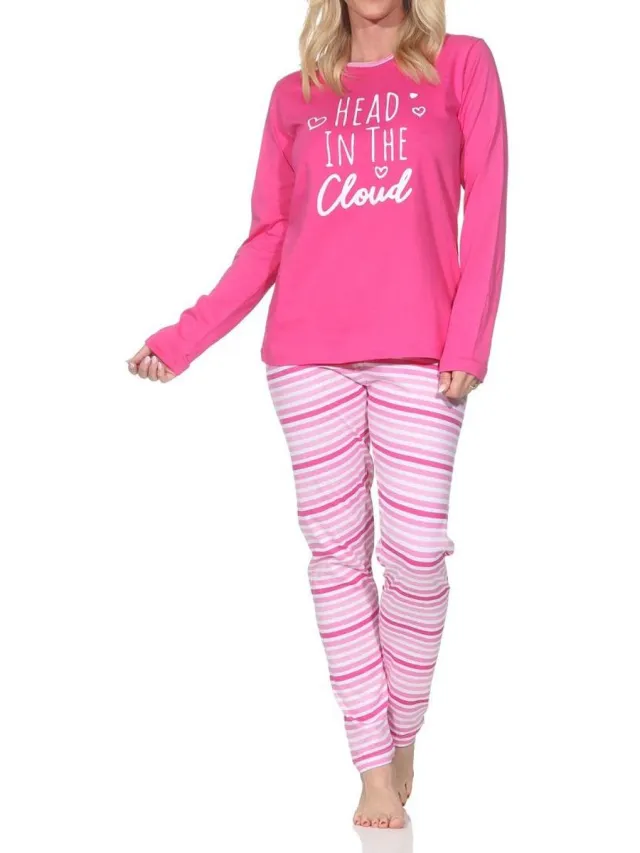 Normann dames lange pyjama in elegante strepenlook roze