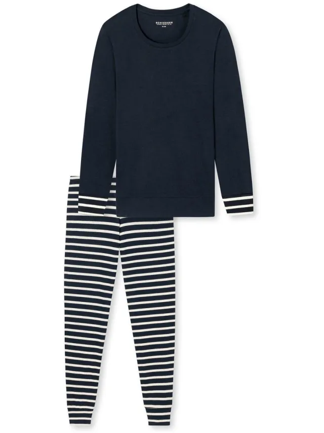 Schiesser Pyjama lang Casual Essentials - Dames Pyjamaset nachtblauw