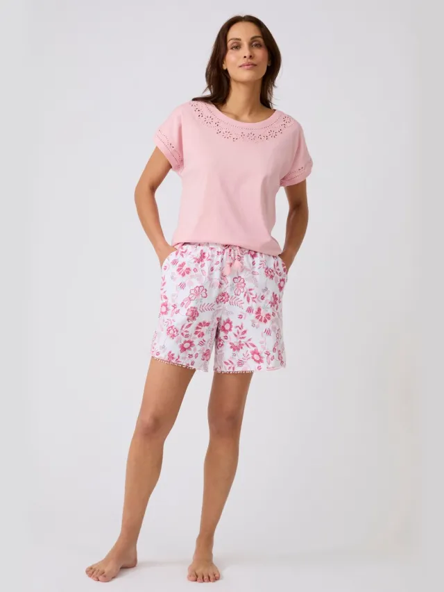 Damart Korte pyjama met Engels borduurwerk - Dames - Wit - 38-40 (S)