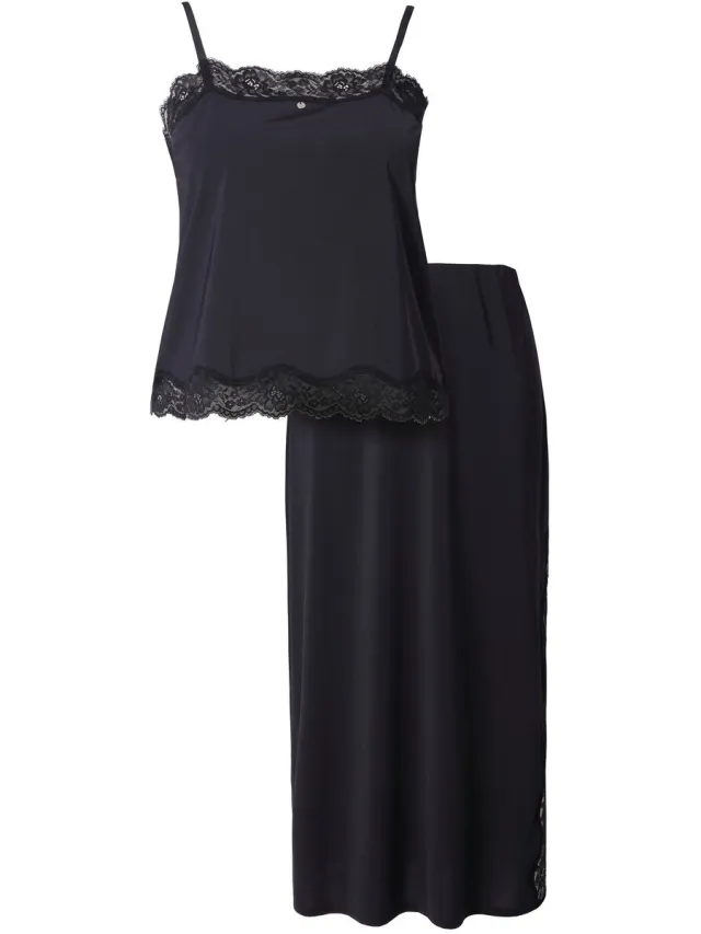 TruYou Dames - TruYou shirt & rock satijn kant spaghettibandjes - Zwart - Maat 58+