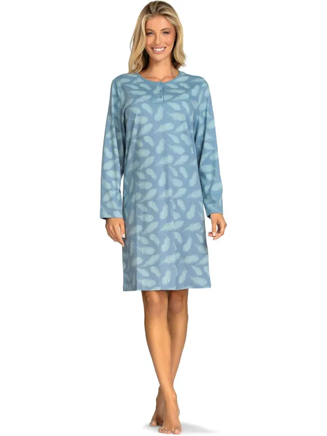 Comtessa Nachthemd 'Like a Feather' - Dames Nachtmode - Lange Mouw - Blauw