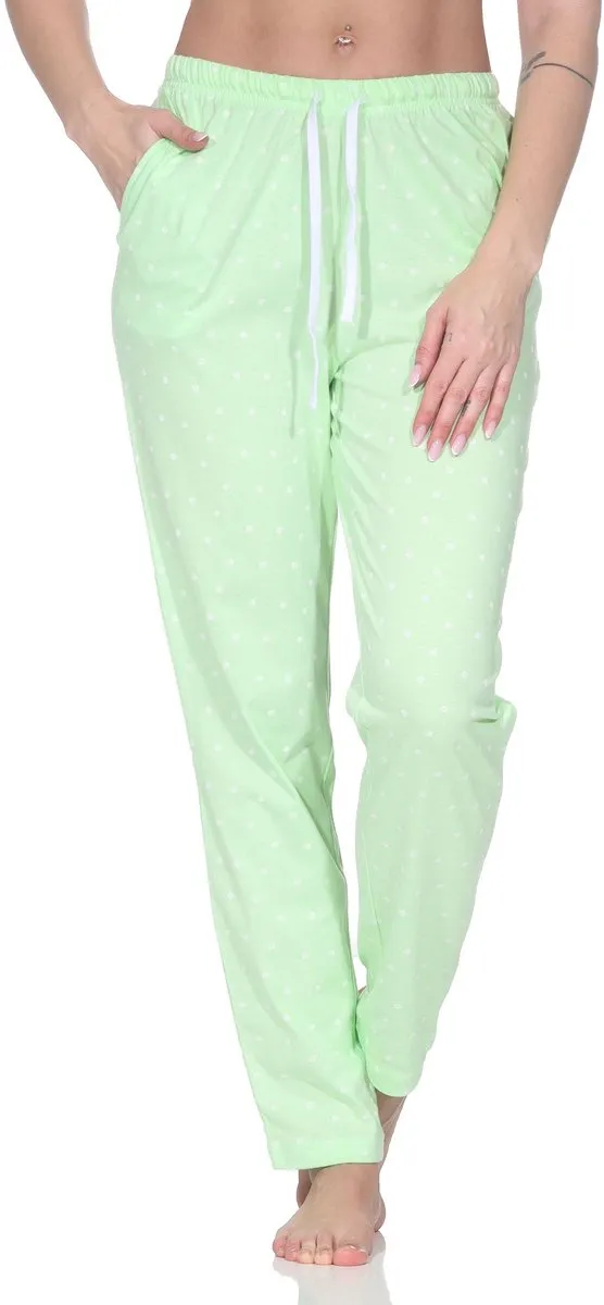 Normann Dames pyjamabroek lang mix & match in effen kleur - perfect te combineren punkte_grün