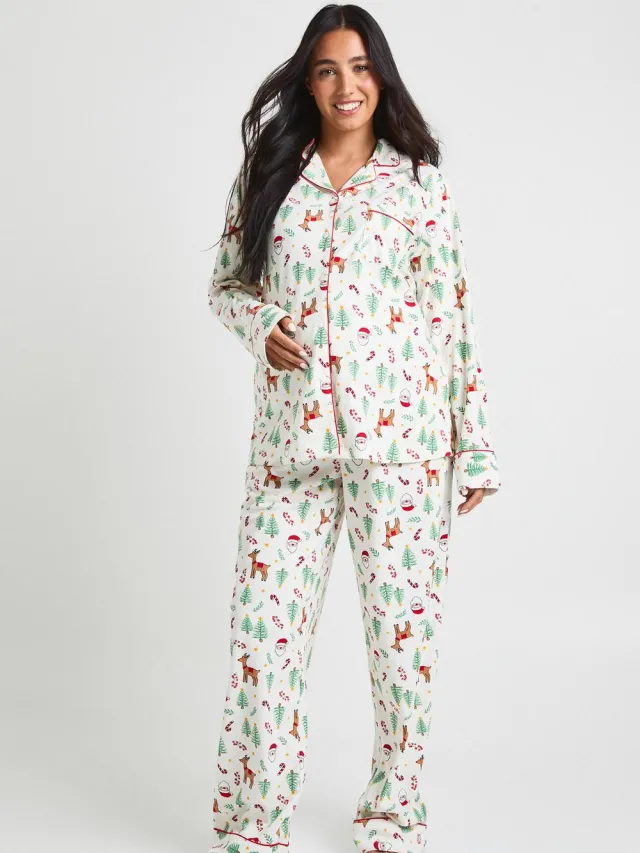 boohoo Dames Zwangerschaps Kerstprint Broek Pyjama Set Multicolor