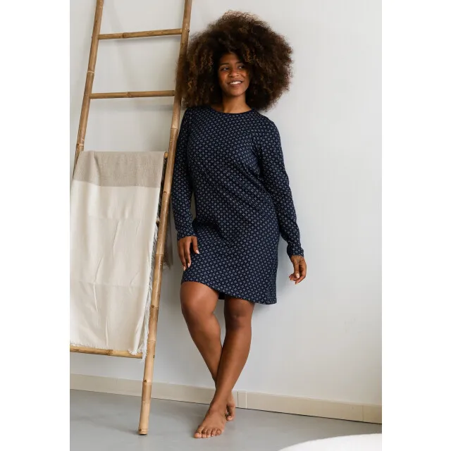 By Louise Essential dames nachthemd lange mouw aop blauw