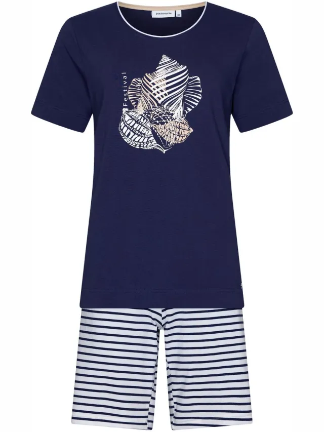Pastunette Shortama Sea Breeze - Blauw/Wit - Katoen