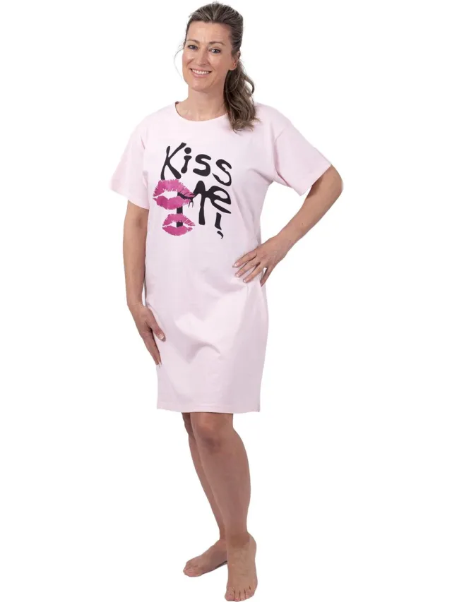 Amantes Nachthemd Dames - slaapshirt - korte mouw - roze