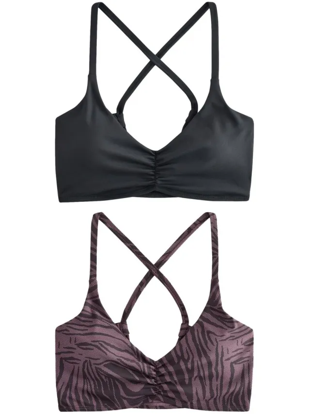 Next Dames - Set van 2 sport beha's voor medium impact met bandjes op de rug - Zwart Black/Animal Print