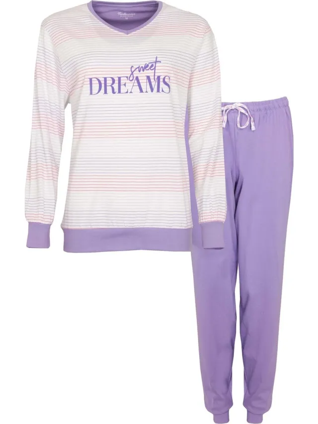 Tenderness Dames Pyjama - Katoen - V Hals - Paars
