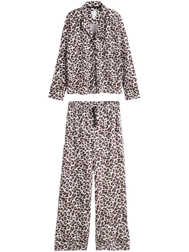 Next Dames - Pyjama met lange mouwen en knopen - Bruin Grey Leopard Print