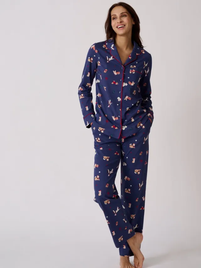 Damart Kerstpyjama van jerseytricot zuiver kamkatoen - Dames - Blauw - 38-40 (S)