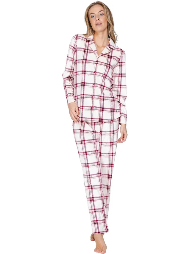 Pastunette Alpine Creme flanel pyjamaset rood/wit