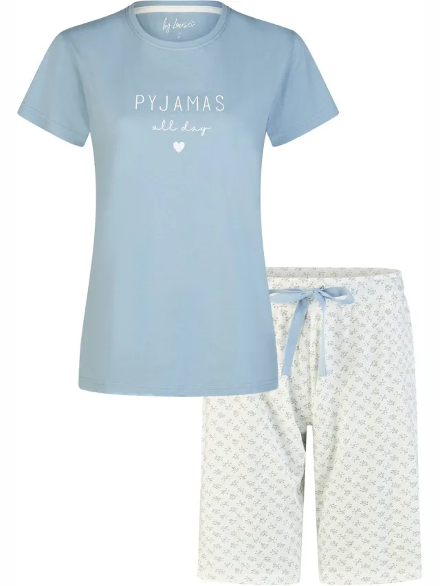 By Louise Dames Shortama Korte Pyjama Set Blauw/Wit Gebloemd