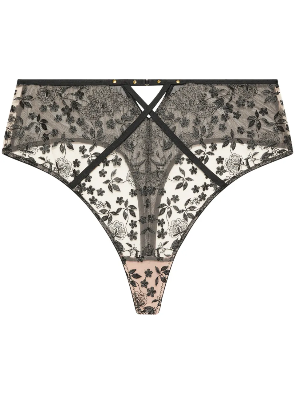Playful Promises Zwarte String Met Geborduurde Bloemen En Hoge Taille, foto 2