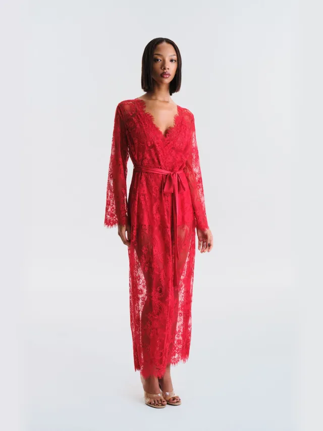 Penti Bloemen Maxi Robe Met Ceintuurband Rood