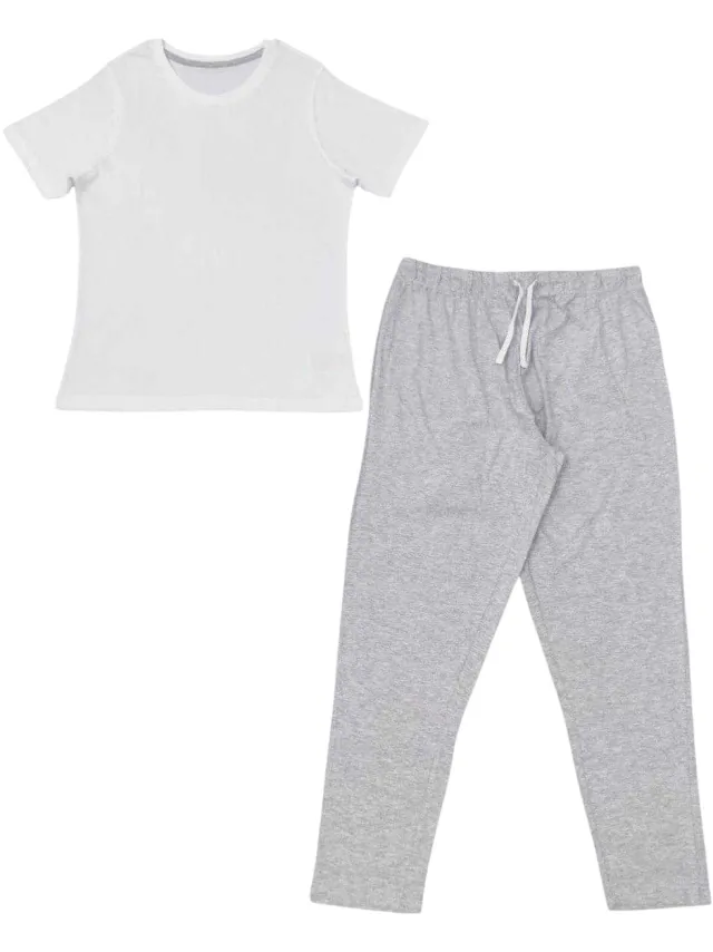 Linea Pyjamaset voor dames met korte mouwen, effen (Grijs)