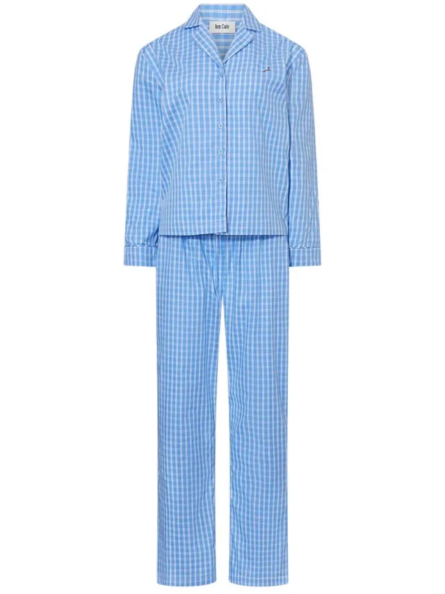 Ten Cate dames pyjama katoen - Blue Check - Lichtblauw geruit /