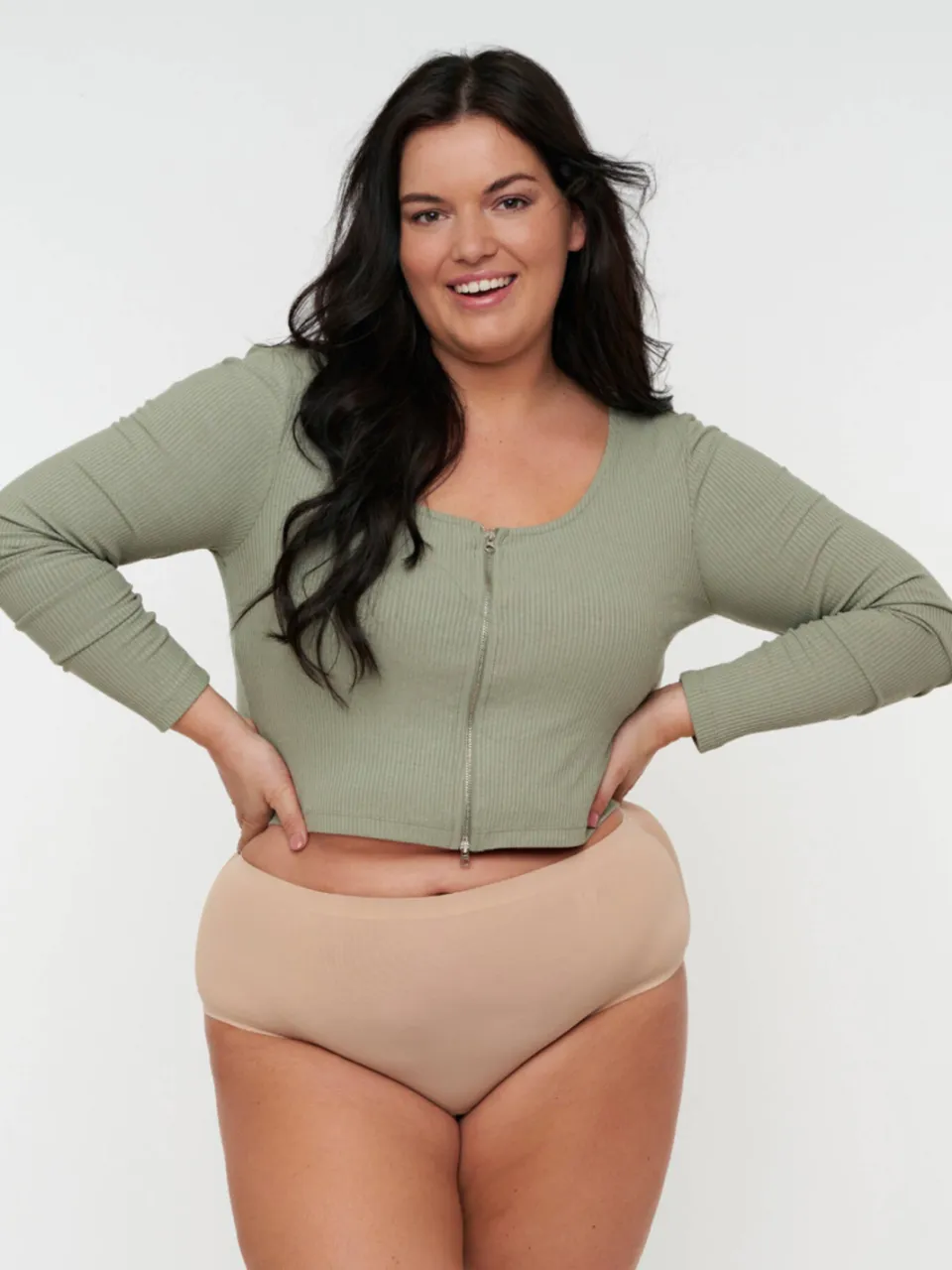 Moodies Undies medium/sterk absorberende seamless high waist menstruatieslip beige, foto 4