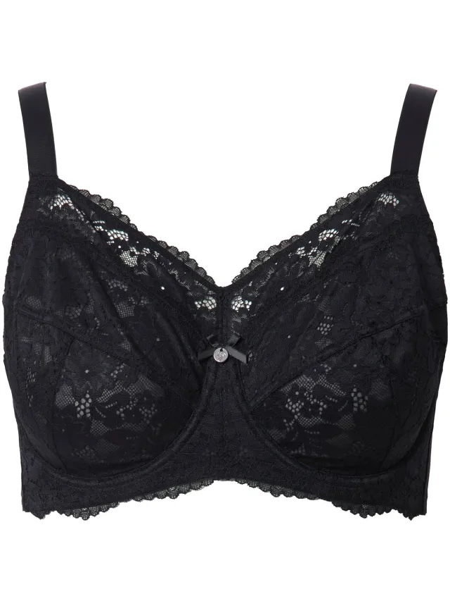 Ulla Popken Dames - Beugelbeha kant zachte cups - Zwart