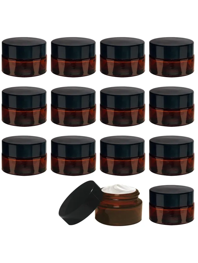Famanu 14 stuks crèmepotjes om te vullen, 20 ml bruin glas zalfpotje Huid