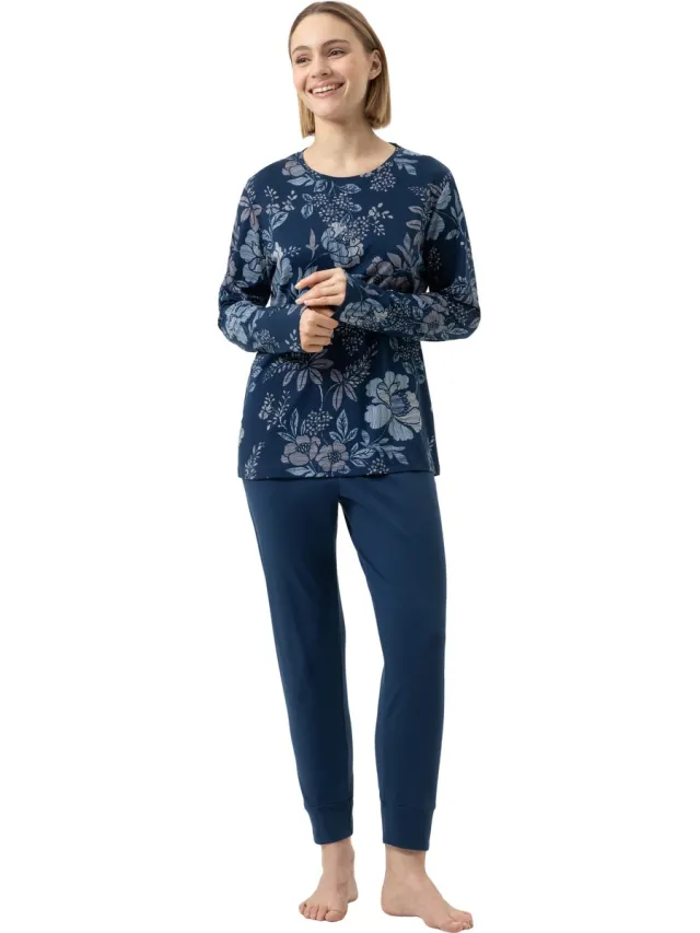 Mey Female - Pyjama 7/8 lang, met lange mouwen Serie Nostalgia Deep Marine