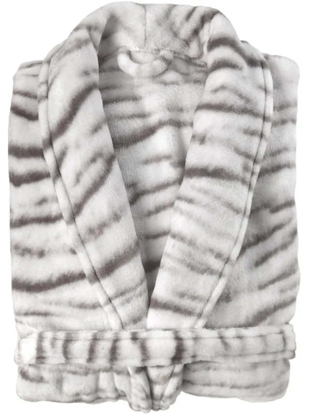 Zohome Badjas Siberian-White-Tijger - Kamerjas voor Dames en Heren - Ochtendjas - Geschikt voor de Sauna - Grijs Grey