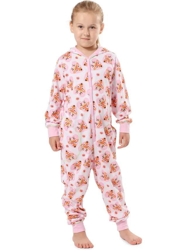Merry Style Kinder Pyjama - ronde hals - lange mouwen - lange broek met zakken - Katoen - MS-MS10-223-PJ - Rosa Herzen Hirsche - 110-116