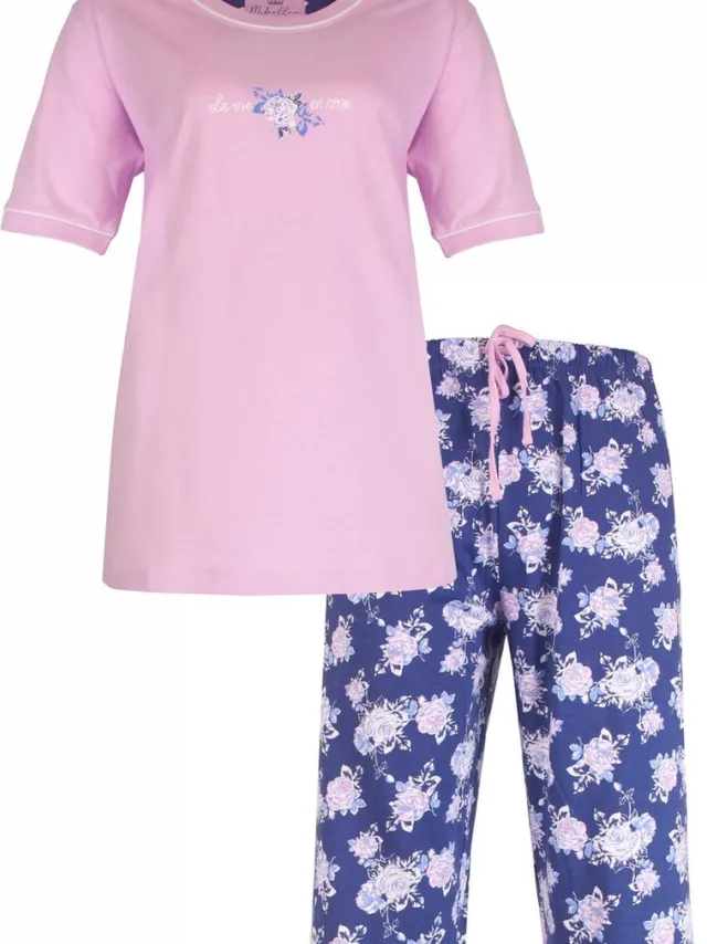 Medaillon Dames Pyjama - Roosjes print - 100% Katoen - Roze