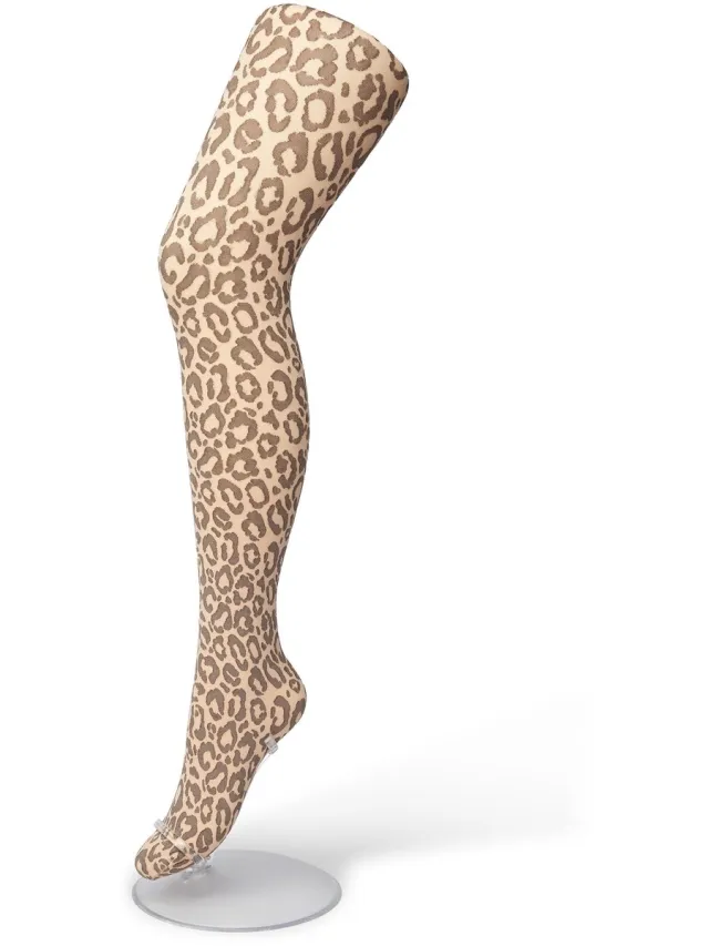 Bonnie Doon Dames Panterprint Panty 100 Denier Zalm - Chique Panty - Leopard Dessin - Brede Boord - Comfort - Panter Print - Jaguar - Dieren Print - Jaguar Tights - Feestelijk - Licht Roze - Almost Apricot - BP211904.116