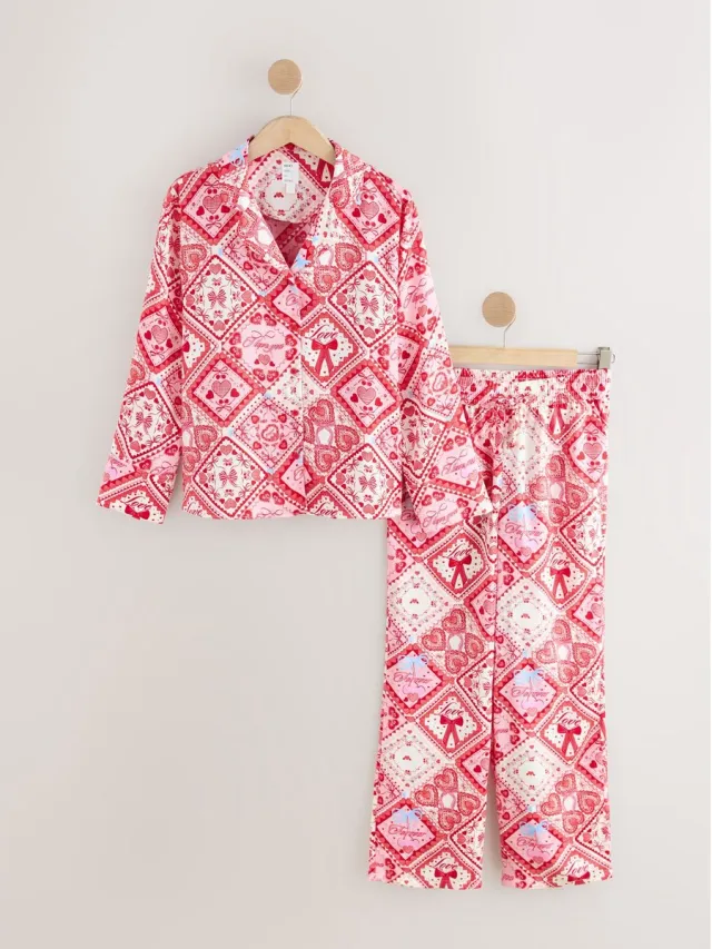 Next Dames - Satijnen pyjama met knoopsluiting - Roze Pink Bows