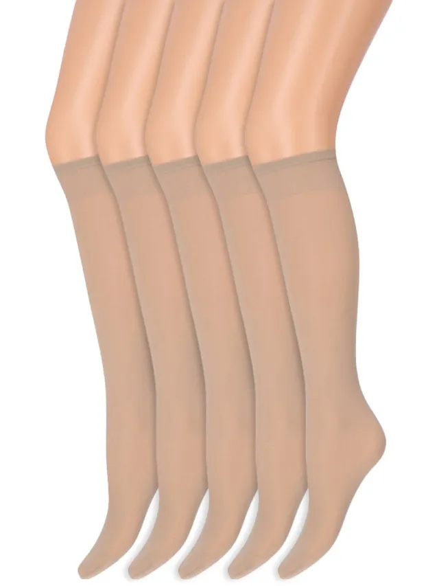 Marianne Kniekousen met soepele boord | Perfecte pasvorm | 40 denier | Merk: Marianne | Maat: One Size | Kleur: Sekt | 5 Paar Beige