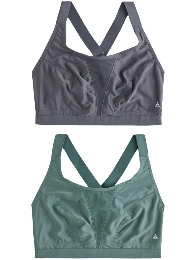 Next Dames - Set van 2 Active Sports High Impact Dry Tech cropped tops - Groen Green/Grey