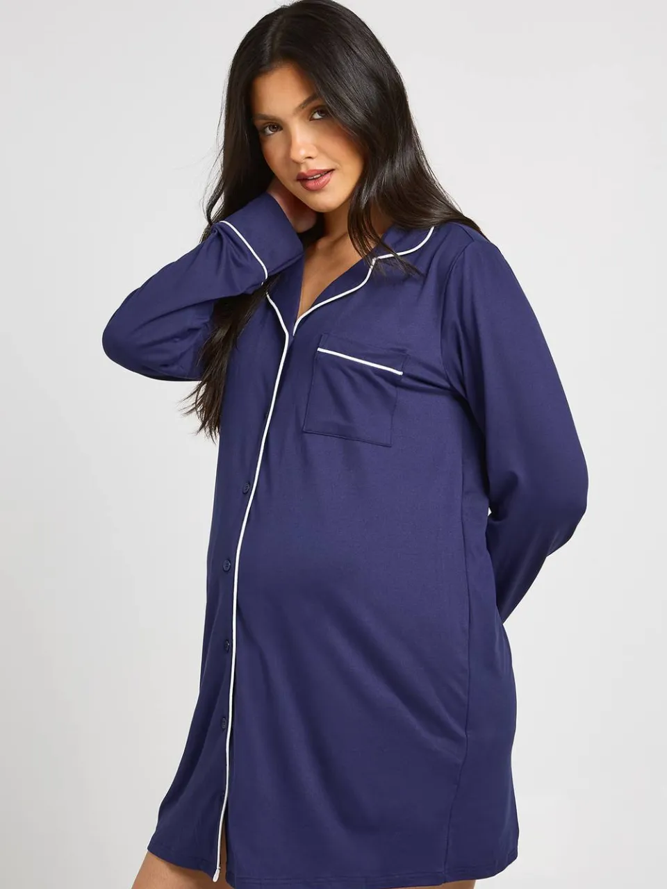 boohoo Dames Zwangerschapsnachthemd Met Paspeldetail marineblauw, foto 3