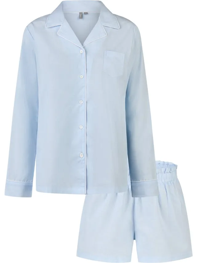 By Louise Dames Pyjama Set Short + Blouse Effen Lichtblauw